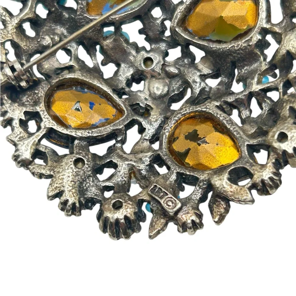 Vintage ART Arthur Pepper Floral Blue Rhinestone Brooch Earring Set